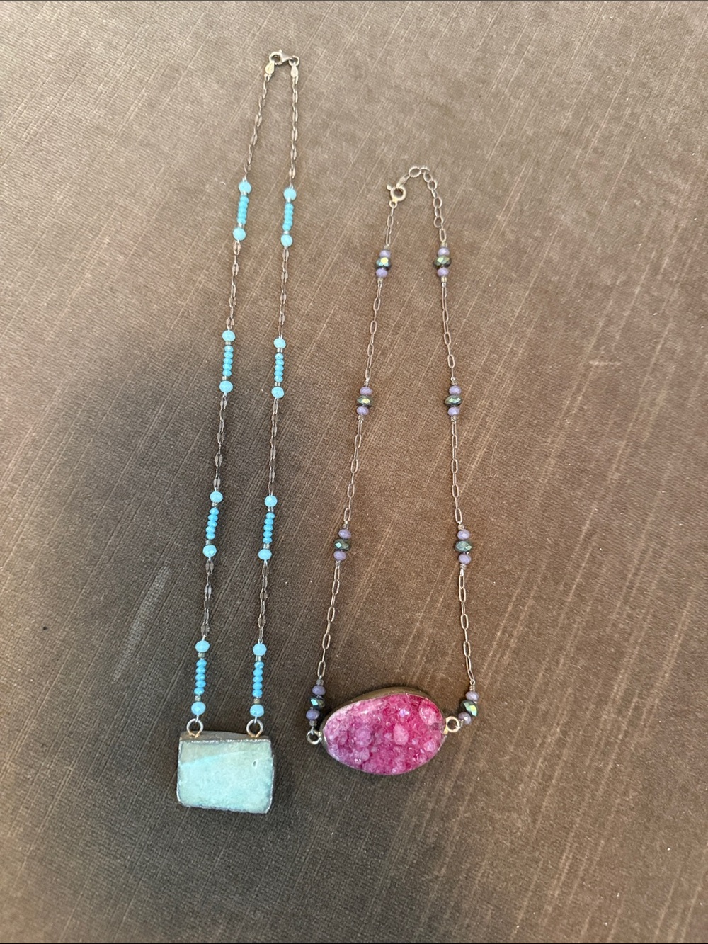 Turquoise and Pink Druzy Pendant Necklaces